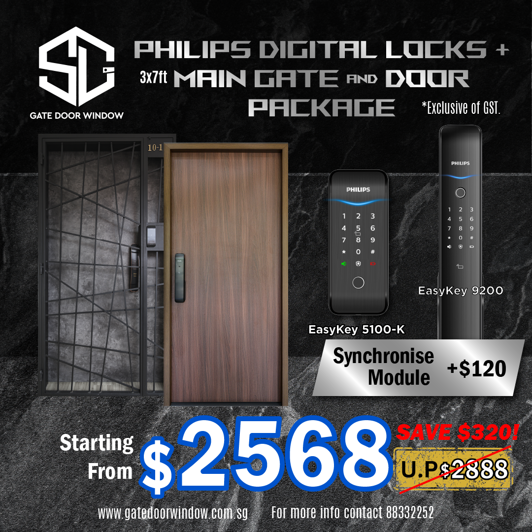 HDB Main Door, Gate & Philips Digital Lock Bundle