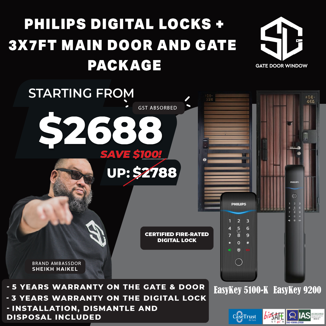 HDB Main Door, Gate & Philips Digital Lock Bundle