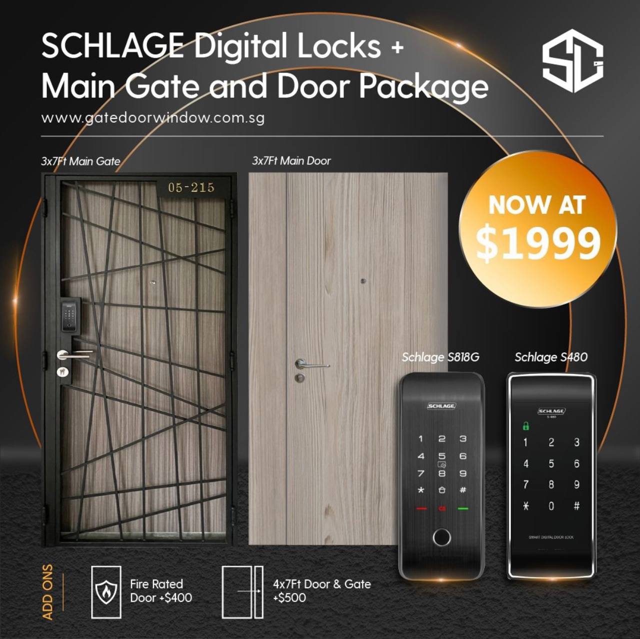 HDB Main Door, Gate, Schlage Digital Lock Bundle